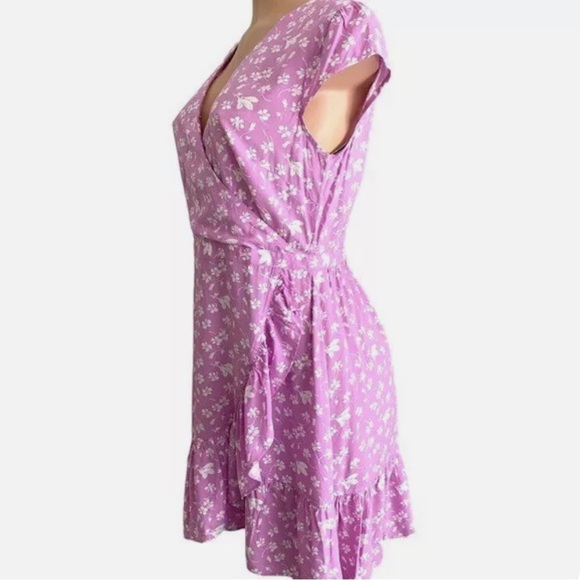 J. Crew Purple Floral Faux Wrap Ruffle Dress - Picture 10 of 11